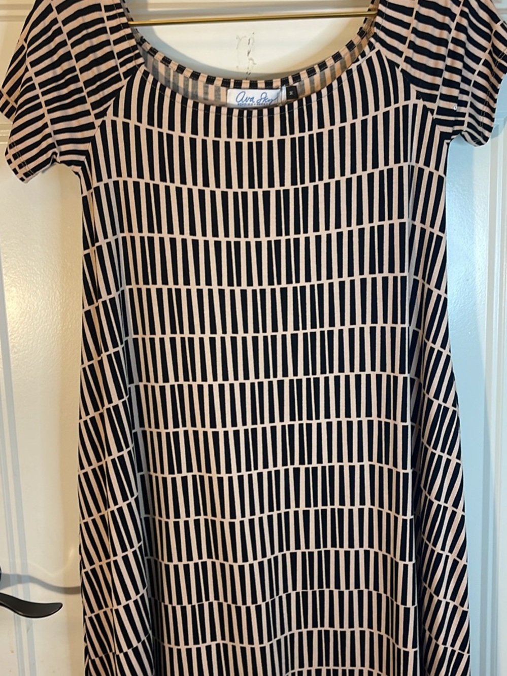 Ava Sky Black and Cream Geometric Midi Dress